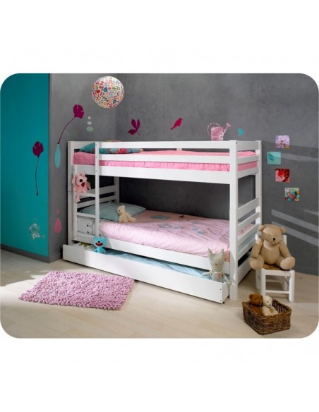 Litera Básica de Madera de Pino Blanco con 2 Camas de 90x190cm