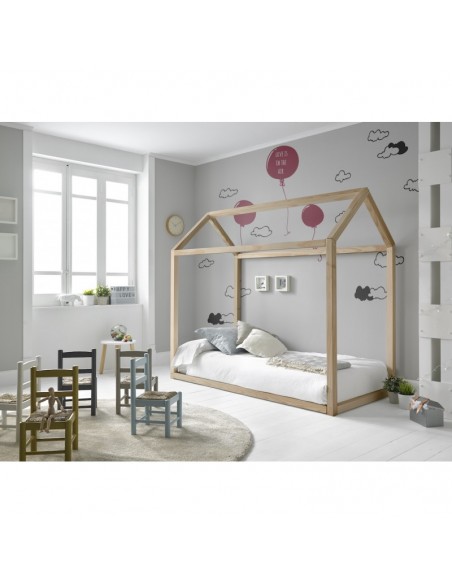 Cama Casita KidHome fabricada en Madera de Pino Natural