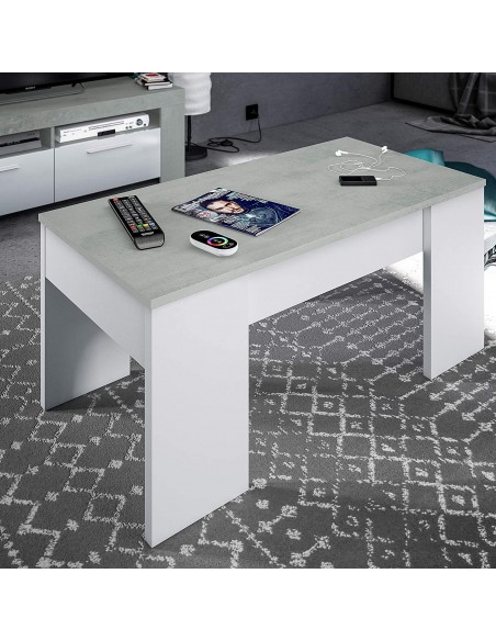 Mesa de Centro Elevable Blanco y Gris