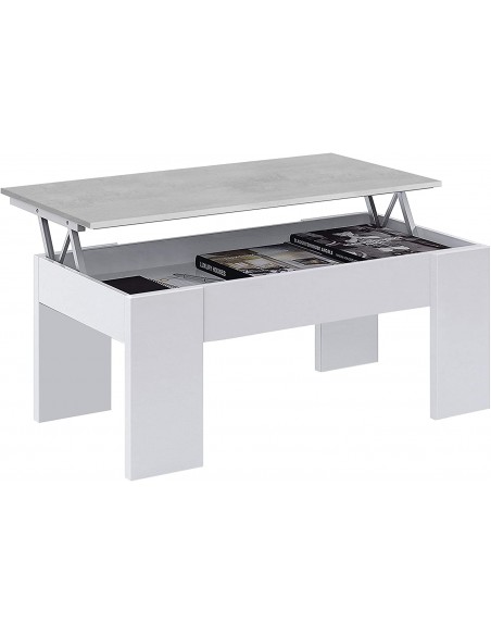 Mesa de Centro Elevable Blanco y Gris