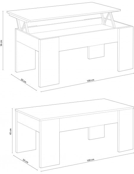Mesa de Centro Elevable Blanco y Gris