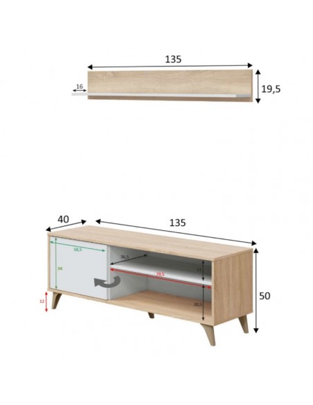 Mueble TV de 1 Puerta + Estante Superior