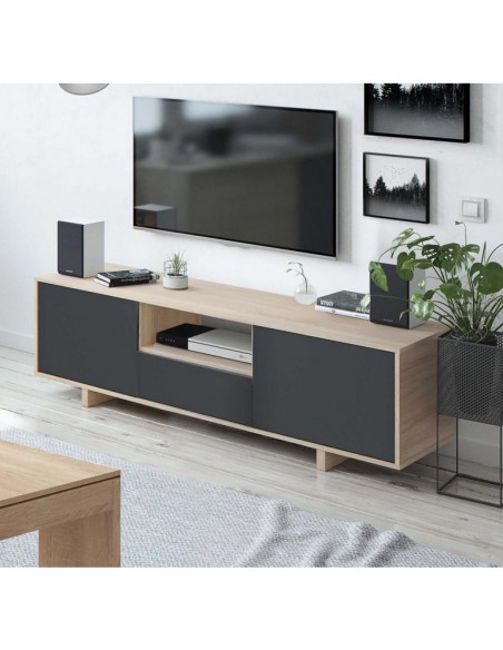 Mueble TV 3 Puertas Cambrian y Negro
