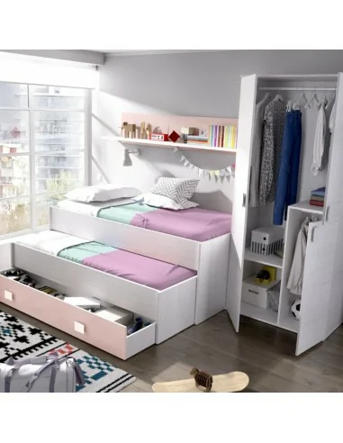 Pack mobiliario infantil completo dormitorio juvenil color rosa INCLUYE  SOMIERES