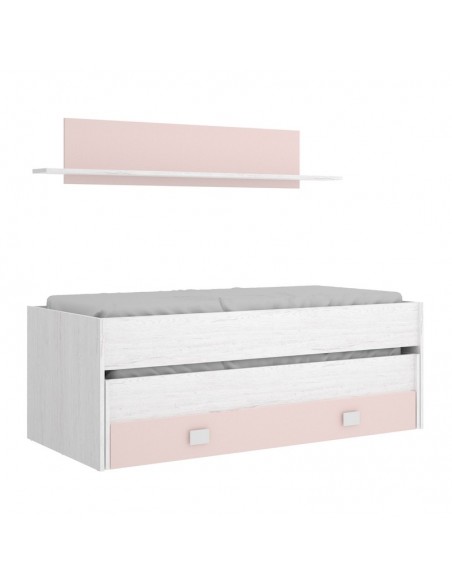 Cama Compacta con 2 Camas + Cajón y Estante color Azul y Blanco