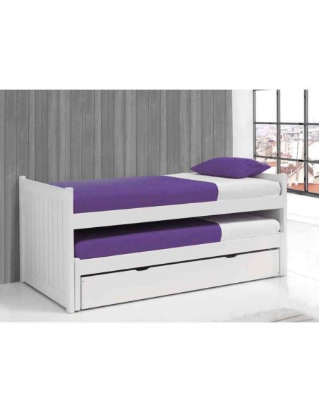 Cama Compacta lacada en Blanco Mate con 2 Camas + Cajón