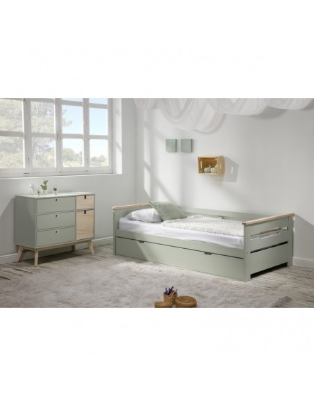 Cama Nido lacado Verde Agua con Somier de Arrastre