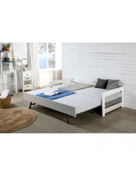Cama Nido Madera de Pino Blanco Multicolor con Somier de Arrastre