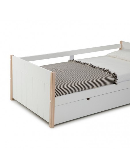Cama Nido lacado Blanco Madera Natural con Somier de Arrastre