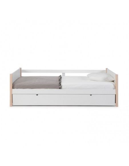 Cama Nido lacado Blanco Madera Natural con Somier de Arrastre