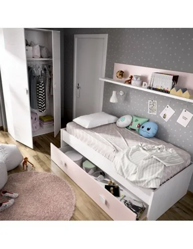 Pack habitacion Juvenil Infantil Completo (Cama Nido+Estante +Armario+Escritorio+estanteria) con SOMIERES
