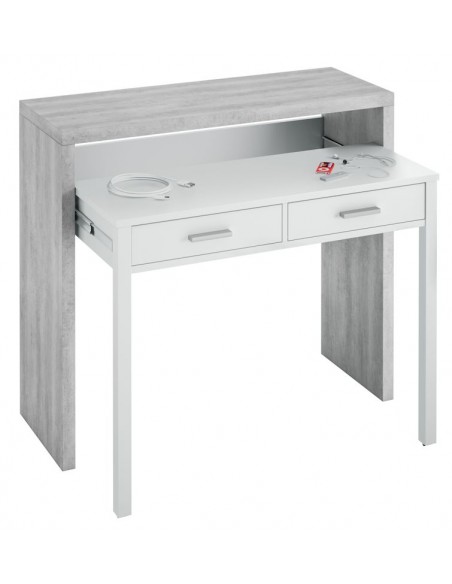 Escritorio Desplazable Blanco y Gris Claro