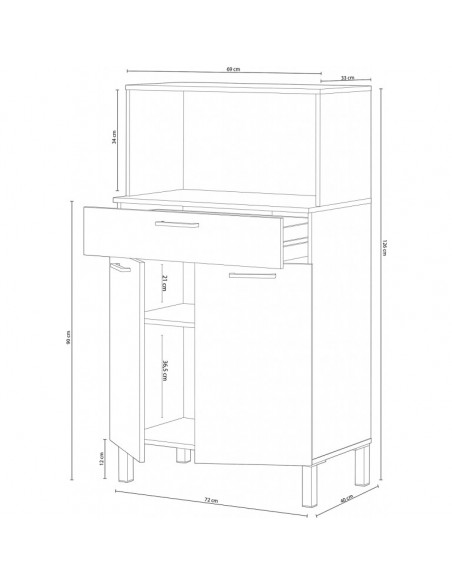 Mueble Auxiliar Cocina 2 Puertas + 1 Cajón