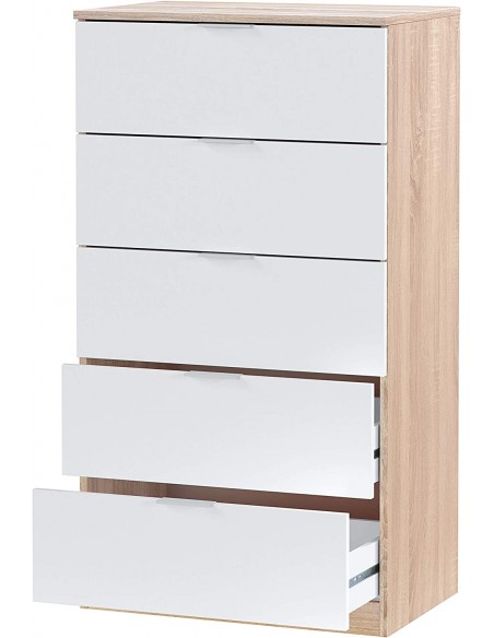 Sinfonier 5 Cajones Color Roble y Blanco