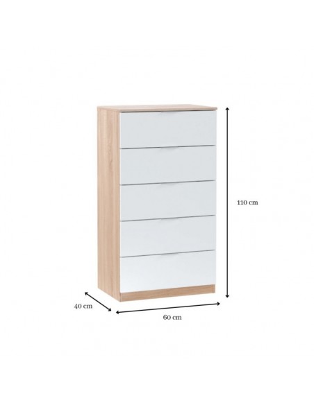 Sinfonier 5 Cajones Color Roble y Blanco