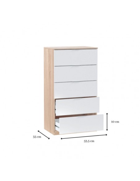 Sinfonier 5 Cajones Color Roble y Blanco