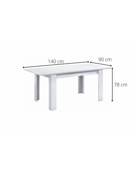 Mesa de comedor 90x140-190 EXTENSIBLE blanco