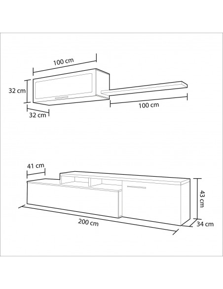 Mueble de TV Completo 200cm Gris Ceniza