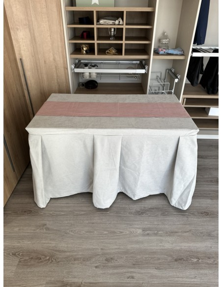 Pack Mesa + Ropa de Mesa Camilla Moderna Antimanchas color Gris Perla con Camino Rosa