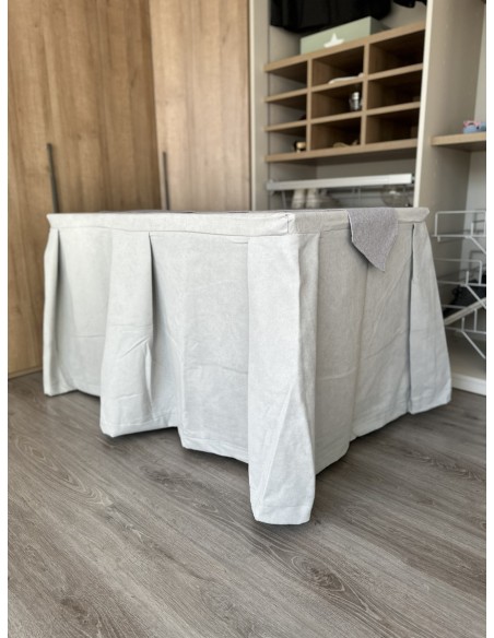 Pack Mesa + Ropa de Mesa Camilla Moderna Antimanchas color Gris Perla con Camino Gris Plata
