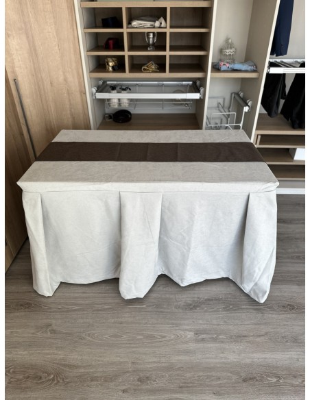 Pack Mesa + Ropa de Mesa Camilla Moderna Antimanchas color Gris Perla con Camino Chocolate