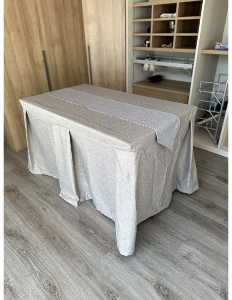 Pack Mesa + Ropa de Mesa Camilla Moderna Antimanchas color Visión con Camino Gris Plata