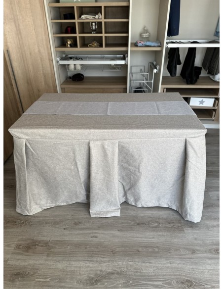 Pack Mesa + Ropa de Mesa Camilla Moderna Antimanchas color Visión con Camino Gris Plata