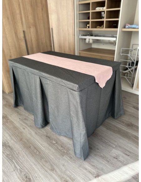 Pack Mesa + Ropa de Mesa Camilla Moderna Antimanchas color Marengo con Camino Rosa