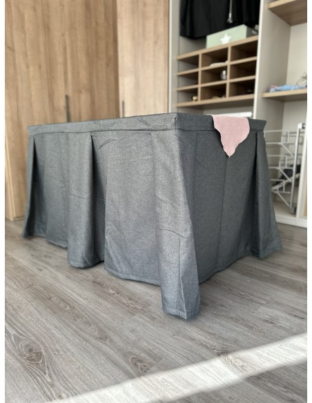 Pack Mesa + Ropa de Mesa Camilla Moderna Antimanchas color Marengo con Camino Rosa