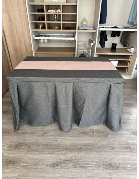 Pack Mesa + Ropa de Mesa Camilla Moderna Antimanchas color Marengo con Camino Rosa