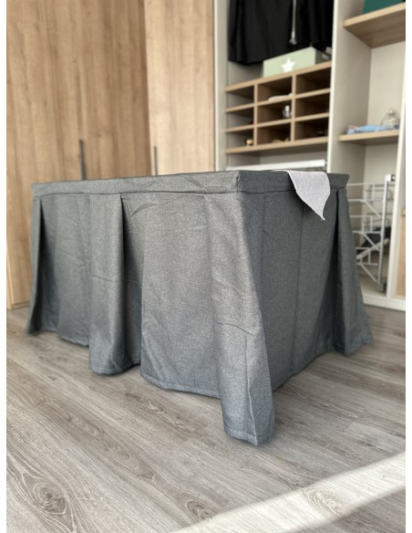 Pack Mesa + Ropa de Mesa Camilla Moderna Antimanchas color Marengo con Camino Gris Perla