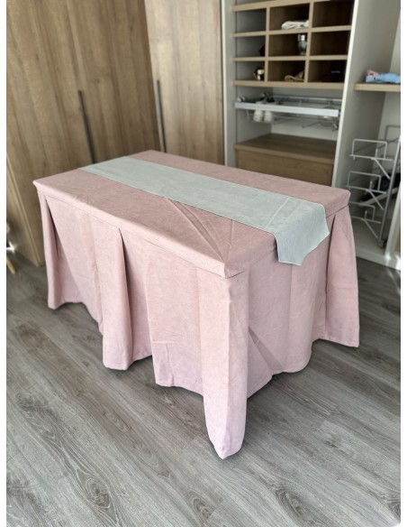 Pack Mesa + Ropa de Mesa Camilla Moderna Antimanchas color Rosa con Camino Gris Perla