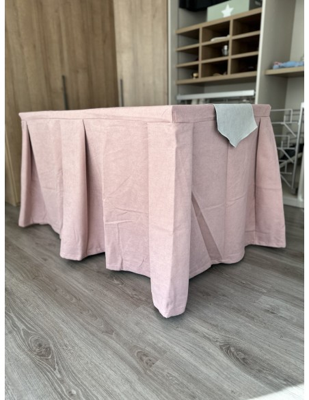 Pack Mesa + Ropa de Mesa Camilla Moderna Antimanchas color Rosa con Camino Gris Perla