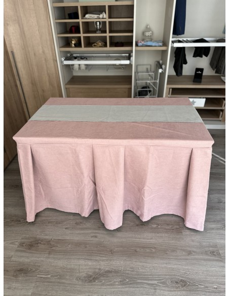 Pack Mesa + Ropa de Mesa Camilla Moderna Antimanchas color Rosa con Camino Gris Perla