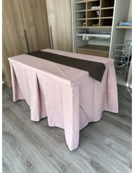 Pack Mesa + Ropa de Mesa Camilla Moderna Antimanchas color Rosa con Camino Chocolate
