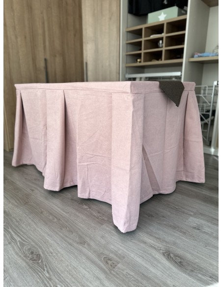 Pack Mesa + Ropa de Mesa Camilla Moderna Antimanchas color Rosa con Camino Chocolate
