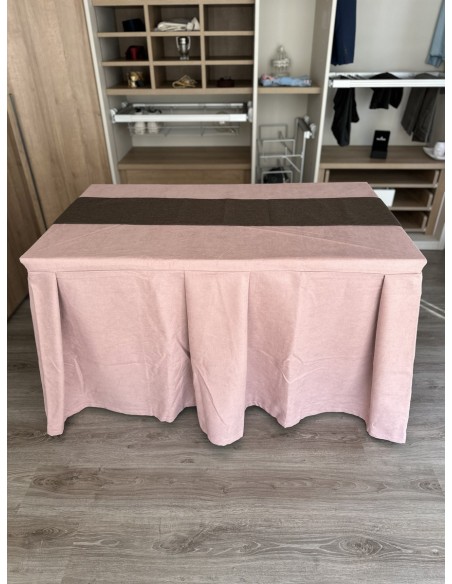 Pack Mesa + Ropa de Mesa Camilla Moderna Antimanchas color Rosa con Camino Chocolate