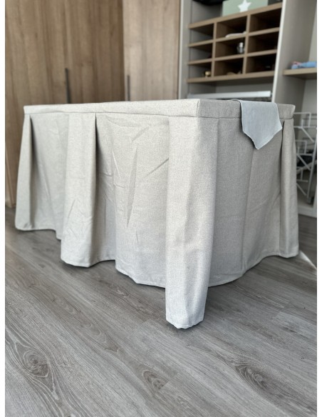 Pack Mesa + Ropa de Mesa Camilla Moderna Antimanchas color Beige con Camino Gris Perla