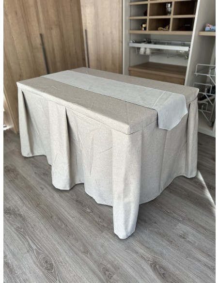 Pack Mesa + Ropa de Mesa Camilla Moderna Antimanchas color Beige con Camino Gris Perla