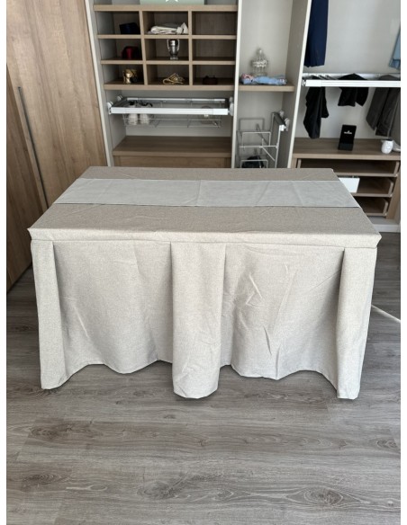 Pack Mesa + Ropa de Mesa Camilla Moderna Antimanchas color Beige con Camino Gris Perla
