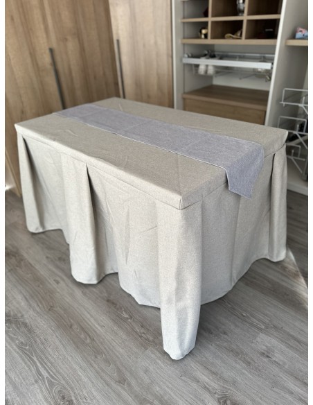 Pack Mesa + Ropa de Mesa Camilla Moderna Antimanchas color Beige con Camino Gris Plata