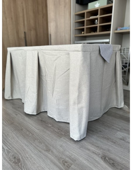 Pack Mesa + Ropa de Mesa Camilla Moderna Antimanchas color Beige con Camino Gris Plata