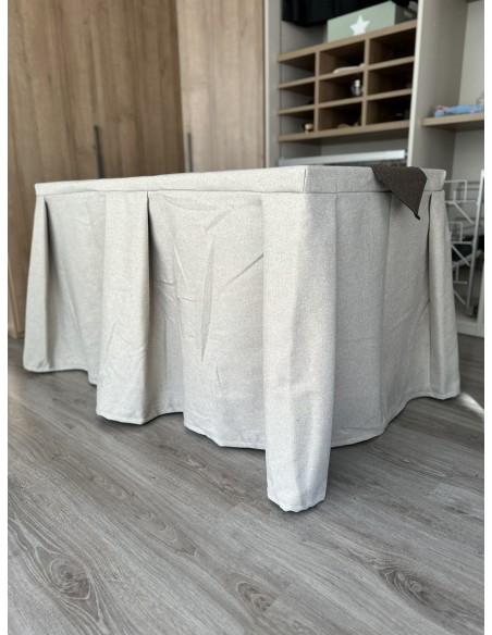 Pack Mesa + Ropa de Mesa Camilla Moderna Antimanchas color Beige con Camino Chocolate