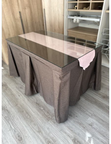 Pack Mesa + Ropa de Mesa Camilla Moderna Antimanchas color Chocolate con Camino Rosa