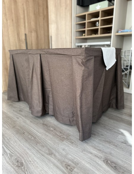 Pack Mesa + Ropa de Mesa Camilla Moderna Antimanchas color Chocolate con Camino Gris Perla