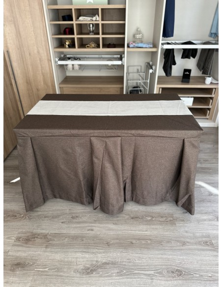 Pack Mesa + Ropa de Mesa Camilla Moderna Antimanchas color Chocolate con Camino Gris Perla