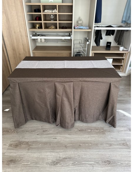 Pack Mesa + Ropa de Mesa Camilla Moderna Antimanchas color Chocolate con Camino Gris Plata