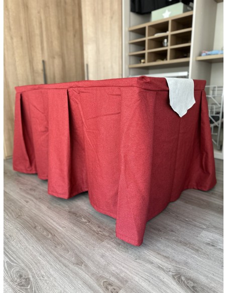 Pack Mesa + Ropa de Mesa Camilla Moderna Antimanchas color Rojo con Camino Gris Perla