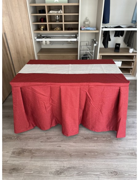 Pack Mesa + Ropa de Mesa Camilla Moderna Antimanchas color Rojo con Camino Gris Perla