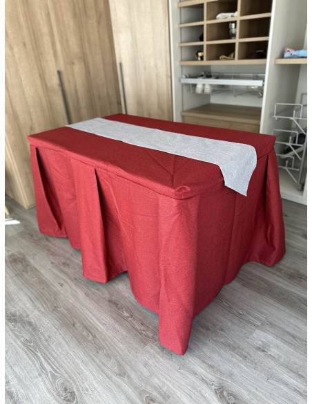 Pack Mesa + Ropa de Mesa Camilla Moderna Antimanchas color Rojo con Camino Gris Plata